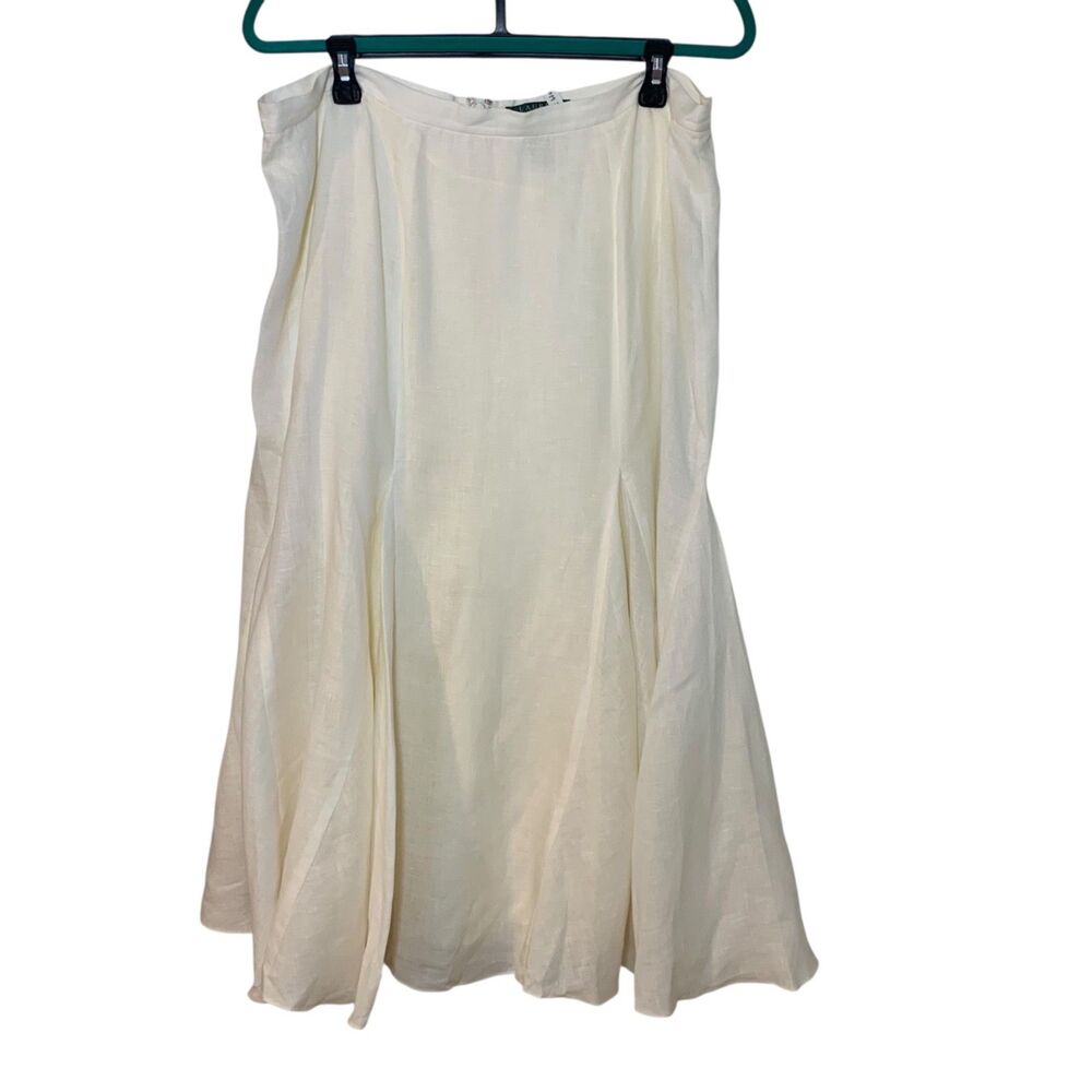 Vintage Lauren Ralph Lauren Cream A Line Linen Lined Cream Skirt 16 Romantic